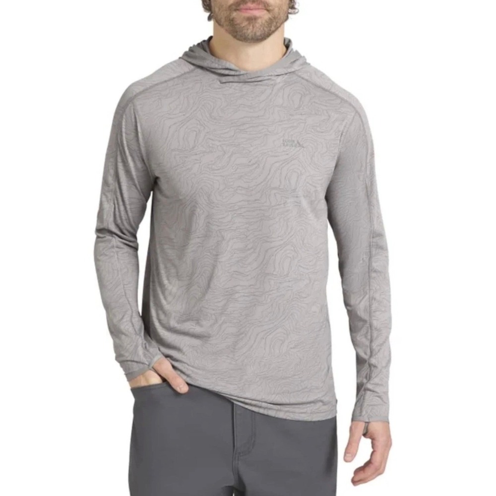 Eddie Bauer Solarfoil Hoodie Mens •S• Gray Topographic UPF 50+ Shirt Gorpcore